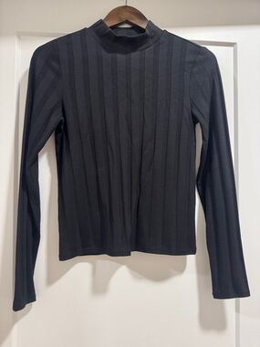 Black Ribbed Mock Neck Long Sleeve Top